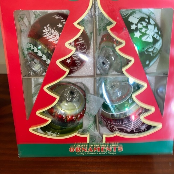 4 Christopher Radko Shiny Brite HOLIDAY SPLENDOR  4" FLOCKED GLASS ORNAMENTS - Picture 3 of 10
